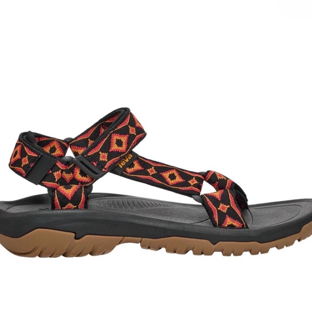 Men Teva Black and Orange Geometric Sandals - Size 11